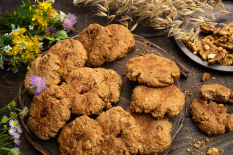 Galletas de avena con nueces y harina de lino